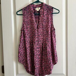 Maeve by Anthropologie Pink Petunia Pintuck Blouse Top Sleeveless Tunic Size XS